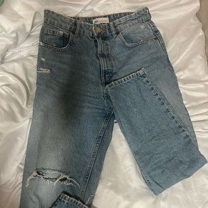 Zara distressed jeans, mid-rise, straight fit